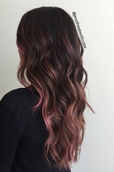 Balayage Hair Rose, Rose Gold Hair Brunette, Pink Hair Highlights, Pink Balayage, Violet Hair, Pink Highlights, Rose Gold Hair, Hair Color And Cut, Hair Color Balayage