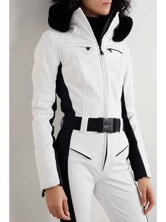 GOLDBERGH Parry belted hooded faux fur-trimmed ski suit Ski One Piece Suit, Ski Town Outfits, Town Outfits, Ski Town, Ski Outfit, Hooded Faux, Ski Suit, Ski Suits, Black White Gold