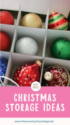 These Christmas decoration storage ideas are perfect for making sure your holiday decor lasts for years! We have ideas for ornaments to wreaths to lights and more! #christmas #holidays #wreath #lights #ornaments #storage #organization #organize #christmasdecor #christmasdecorations