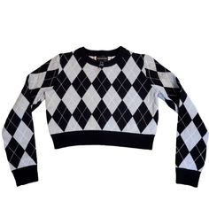 Never Worn Like New Thick Warm Sweater Runs Small Fitted Argyle Pattern Tops For Winter, Fall Fitted Argyle Sweater, Fitted Argyle Sweater For Fall, Fall Season Argyle Sweater, Fitted Argyle Pattern Sweater For Fall, Black Argyle Pattern Tops For Fall, Trendy Argyle Pattern Tops For Fall, Harlequin Pattern, Warm Sweater