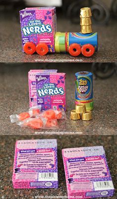 three different shots of candy on top of each other with the words nerds in them