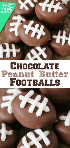 chocolate peanut butter football cookies with white frosting on top and the words chocolate peanut butter football