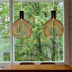 Cilla | Wooden Hanging Pendant Light- Modern Pendant Light | Guild Manor Modern Wood Pendant Light, Birdcage Lamp, Organic Pendant, Wooden Pendant Light, Wood Pendant Lamps, Wooden Pendant Lamp, Wooden Lampshade, Wooden Shades, Lights Hanging