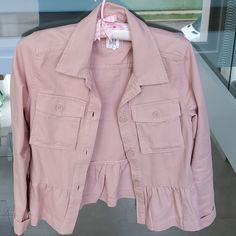 Antique Pink Lightweight Denim Jacket. Buttons. Never Worn Gap Pink Tops For Fall, Pink Gap Tops For Fall, Spring Tops With Pockets For School, Spring School Tops With Pockets, Tops With Pockets For School In Spring, School Tops With Pockets For Spring, Gap Long Sleeve Tops With Pockets, Spring Cotton Outerwear For School, Gap Long Sleeve Spring Outerwear