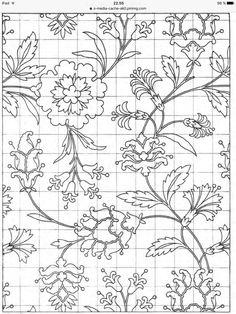 a drawing of flowers and leaves on a grid