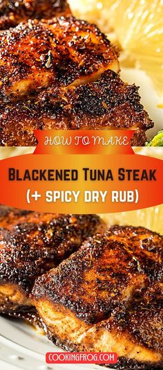 This Blackened Tuna Steak is ready in about 10 minutes and is bursting with flavor! Simply serve it with your favorite side dishes, in tacos, or on a sandwich! I enjoy any type of blackened fish. Blackened Tuna Steak, Fresh Tuna Steak Recipes, Baked Tuna Steaks, Grilled Tuna Steaks Recipes, Blackened Tuna, How To Cook Tuna, Cooking Tuna Steaks