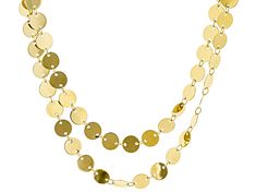 Moda Al Massimo ® 18k yellow gold over bronze multi-row necklace. Measures approximately 32"L x 0.30"W and has a disc chain with a lobster claw closure. Italian Gold Jewelry, Necklace Brands, Broken Chain, Pearl Strands, Gold Fashion, Necklace Designs, Quality Jewelry, Lobster Claw, Post Earrings