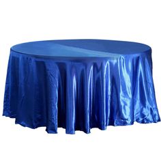 a round table covered in blue satin