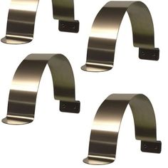 four pieces of metal are shown in this image, one is curved and the other has rounded