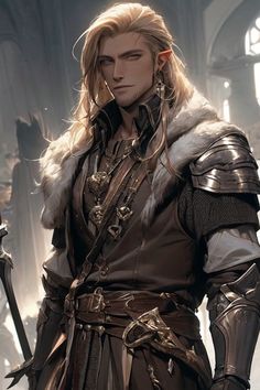 Elven Priest, Blonde Elf Male, Wood Elf Male, Half Elf Male, Dnd Elves, Male Elf, Walpapers Cute, Wood Elf, Leather Armor