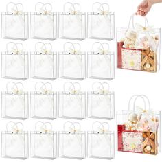 10 clear gift bags with handles and bows for wedding party favors or bridals