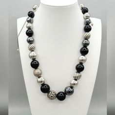 David Yurman Large Elements Bead Necklace With Black Onyx And Hematite Excellent Pre-Owned Condition Sterling Silver Box Chain Cabochon Black Onyx/Faceted Hematine. Beads: 12-18mm Diameter. Adjustable Slide Clasp Length 14"-30" Comes With Dy Pouch Sold Out! Retail $1250+ Tax Silver Long Beaded Necklace With Black Beads, Elegant Silver Beaded Necklaces With Black Beads, Elegant Silver Beaded Necklace With Black Beads, Elegant Silver Beaded Necklace With Large Beads, Luxury Silver Beaded Necklaces For Jewelry Making, Elegant Large Silver Beads, David Yurman Jewelry, Silver Box, David Yurman