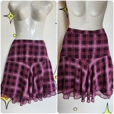 Cute!  Sheer Polyester shell with poly lining. Size on tag: S  measurements: Waist: 30" Length: 19" No stains or holes. Flowy Purple Mini Skirt With Lining, Purple And White Plaid Skirt, Purple Mini Skirt With Pockets, Plaid Purple Skirt, Vintage Purple Lined Skirt, Fairy Grunge, Purple Plaid, Womens Bottoms, Womens Skirt