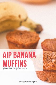 an image of some food that is on top of a white table with bananas and muffins