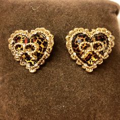 Never Worn. Betsey Johnson Stud Earrings - Features Engraved Metal Heart Design With Leopard Print - Gold Bow Detail At Center With Delicate Scalloped Gold Around The Outside - Post Closure And Comes With Original Backing Antique Gold Tone-Plated Approx. Measurements: 0.75"W X 0.75"L Approx. Weight: 0.4 Oz. Open To Offers Leopard Print Jewelry, Heart Leopard Print, Leopard Print Gifts, Engraved Metal, Printed Jewelry, Metal Engraving, Metal Heart, Betsey Johnson Jewelry, Jewelry Shopping