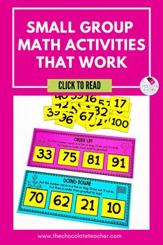 picture of a math center for ordeing numbers Small Group Math Activities, Small Group Math, Place Value Activities