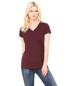 Ladies' Jersey Short-Sleeve V-Neck T-Shirt - MAROON - S | Bella + Canvas Women's Jersey Short-Sleeve V-Neck T-Shirt in Maroon Size Small | Cotton Black Long Sleeve Shirt, Womens Jersey, Lady V, Younique, V Neck Tee, Jersey Shorts, Bella Canvas, Short Sleeve Tee, Tee Shirt