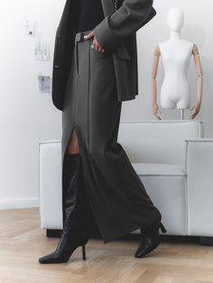 maxi skirt with front slit for dramatic body type.
link in the pin. Straight Maxi Skirt, Suiting Fabric, Online Fashion Store, Suit Fabric, Satin Midi Dress, Mini Wrap Dress, Online Fashion Stores, Denim Mini, Wide Waistband