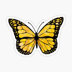 a yellow butterfly sticker on a white background