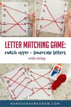 letter matching game for kids to practice letters with yarn