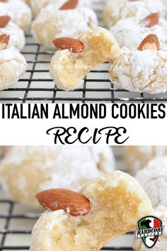 almond cookies on a cooling rack with the words italian almond cookies recipe