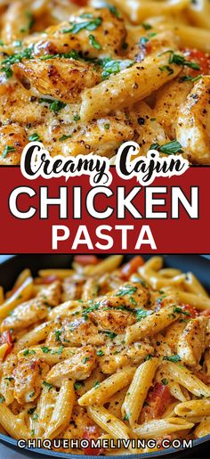 creamy cajun chicken pasta in a skillet