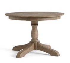 a round wooden table with four legs and an oval top, on a white background