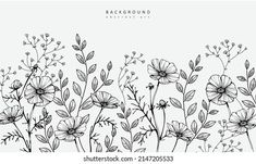 black and white drawing of flowers on a white background