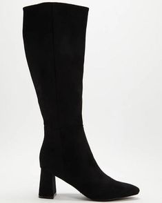 Step up your style game with the Maddison Tall Boot in black suede. These boots are made for walking (and turning heads) with their sleek design and high-quality material. Whether you're dressing up for a night out or keeping it casual, the Maddison Tall Boot has got you covered. faux suede color: black rounded pointed toe pull-on style with inside ankle zip approx 2" heel Trendy Wide Calf Suede Boots, Trendy Suede Wide Calf Heeled Boots, Fitted Suede Platform Boots For Fall, Sleek Platform Boots For Winter Night Out, Black Suede Platform Boots For Fall, Black Suede Heeled Boots For Winter, Trendy Suede Boots For Workwear, Fitted Suede Platform Boots For Winter, Black Suede Pointed Toe Platform Boots