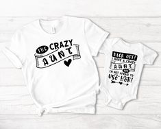 I have a crazy Aunt and The Crazy Aunt matching t shirt, aunt nephew and niece best friend shirt, i love auntie top, gift for nephew  niece, Im not afraid to use her , funny auntie shirts Packaging:  The item will be folded and individually package into resealable clear poly bags. It will then be placed inside a white polymail bag to be shipped to you. Material:  100 % cotton  Regular fit, midweight 180 gsm  preshrunk to minimise shrinkage Washing Instruction: Wash the T Shirt before wearing it. Aunt Clothes, Aunt Nephew, Crazy Aunt, Friend Shirt, Aunt Niece, Shirt Packaging, Auntie Shirts, Kids Graphic Tees, Poly Bags