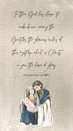 an image of a woman holding a baby in her arms with a bible verse written on it