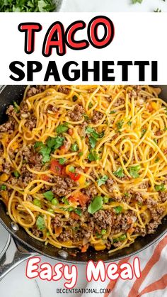 A delicious plate of creamy taco spaghetti garnished with fresh cilantro and diced tomatoes, combining pasta and taco flavors. Perfect for easy dinner recipes, pasta recipes, and quick and easy dinner ideas.