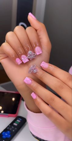 Nail Idea For Graduation, Pink Short Acrylic Nails Designs, Pink Short Nails Acrylic, Acrylic Nails Short Pink, Pink Nail Designs Short, Pink Acrylic Nails Short, Pink Short Acrylic Nails, Short Acrylic Nails Pink, Short Nails Pink