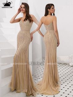 Embellished Spaghetti Strap Prom Gown, Fitted Embellished Evening Dress With Spaghetti Straps, Wedding Evening Dress With Beaded Spaghetti Straps, Floor-length Evening Dress With Beaded Straps For Banquet, Embellished Spaghetti Strap Dresses For Banquets, Gold Fitted Dress With Beaded Straps, Embellished Spaghetti Strap Evening Dress For Wedding, Fitted Evening Dress With Beaded Spaghetti Straps, Gold Embellished Dress With Spaghetti Straps