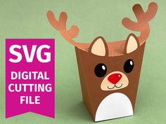 an origami reindeer head with the text svg digital cutting file on it