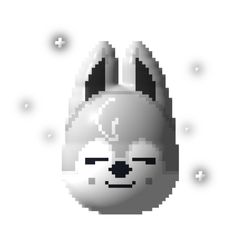 a pixellated image of a cat with its head tilted to the side and eyes closed