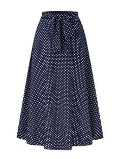 Plus Size Summer Casual Polka Dot Printed Long Skirt Maxi Women Outfit Navy Blue Casual   Woven Fabric Geometric A Line Non-Stretch  Women Plus Clothing, size features are:Bust: ,Length: ,Sleeve Length: Plus Size Aline Skirt, Navy Polka Dot Skirt, Clothes Jewellery, Plus Size Summer Casual, Skirt Patterns, Printed Long Skirt, Aline Skirt, Estilo Hip Hop, Polka Dot Skirt