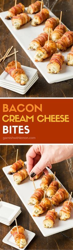 bacon cream cheese bites on a plate with toothpicks