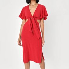 Never Worn - Removed Tags Cutout Midi Dress, Holiday Dresses Women, Lulu Fashion, Tie Front Dress, Breezy Dress, Long Midi Dress, Red Tie, Pleated Bodice, Mid Length Skirts