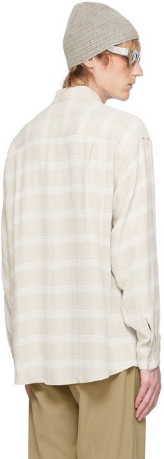 Acetate- and rayon-blend flannel shirt. Jacquard check pattern throughout. · Spread collar · Button closure · Patch pocket · Shirttail hem · Single-button barrel cuffs · Twin pleats at back yoke Supplier color: Ivory Color Ivory, Check Pattern, White Plaid, Flannel Shirt, Plaid Shirt, Patch Pocket, Barrel, Plaid, Off White