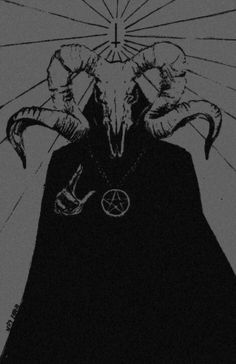 an image of a demon with horns on it's head and the sun above