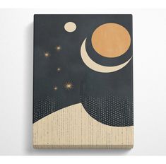 an abstract painting with stars and moon in the sky