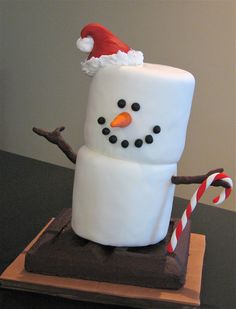 there is a cake made to look like a snowman