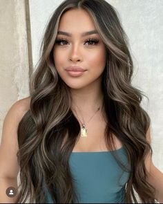 Dark Balayage Long Hair, Black Hair Balayage Tan Skin, Brunette With Bright Highlights, Brown Skin Balayage, Dimensional Cool Brunette, Balayage Hair Low Maintenance, Brown Hair With Subtle Money Piece, Highlights On Long Brown Hair, Highlight Dark Brown Hair