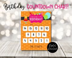 an orange birthday card with the words,'happy birthday countdown chart'on it