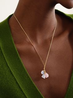 Pippa Small's collections celebrate the beauty of nature - this necklace is inspired by birds, each stone meant to represent one of the many kinds. Handmade from 18-karat gold, it has an intricately braided corded strung with chalcedony, morganite, rose quartz and moonstone. Elegant Flower Pendant Necklaces With Natural Stones, Delicate Yellow Gold Necklaces With Natural Stones, Gold Nature-inspired Jewelry With Stones, Nature-inspired Gold Necklace With Gemstone, Gold Necklace With Natural Stones And Flower Pendant, Delicate Yellow Gold Jewelry With Natural Stones, Yellow Gold Pendant Necklace With Natural Stones, Elegant Flower Pendant Jewelry With Natural Stones, Nature-inspired Gold Gemstone Necklaces