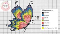 a cross stitch pattern with a blue and yellow butterfly on it's back side