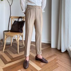 Italian Mens Formal Pant Pantalones Hombre Dress Ankle Pants Men British High Waist Straight Pants High Waisted Suit Pants Men, Formal Pant For Men, Formal Pant, Slim Fit Dress Pants, Ankle Dress Pants, Formal Pants, Men Trousers, Business Dress, Business Casual Dresses