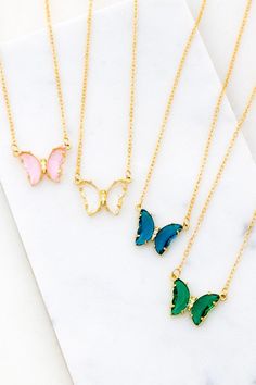 Transparent gemstone butterfly pendant chain necklace Imported 16" + 3" extension 0.5" X 0.75" butterfly One Size only Comfy Accessories, Butterfly Necklaces, Butterfly Pendant Necklace, Necklace Size, Gemstone Necklace Pendant, Girly Jewelry, Butterfly Necklace, Butterfly Pendant, Gem Stone