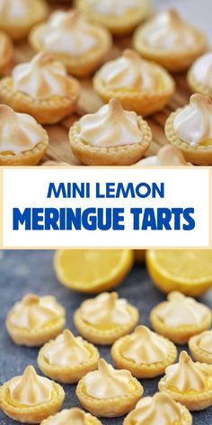 mini lemon meringue tarts on a cutting board with the title overlay